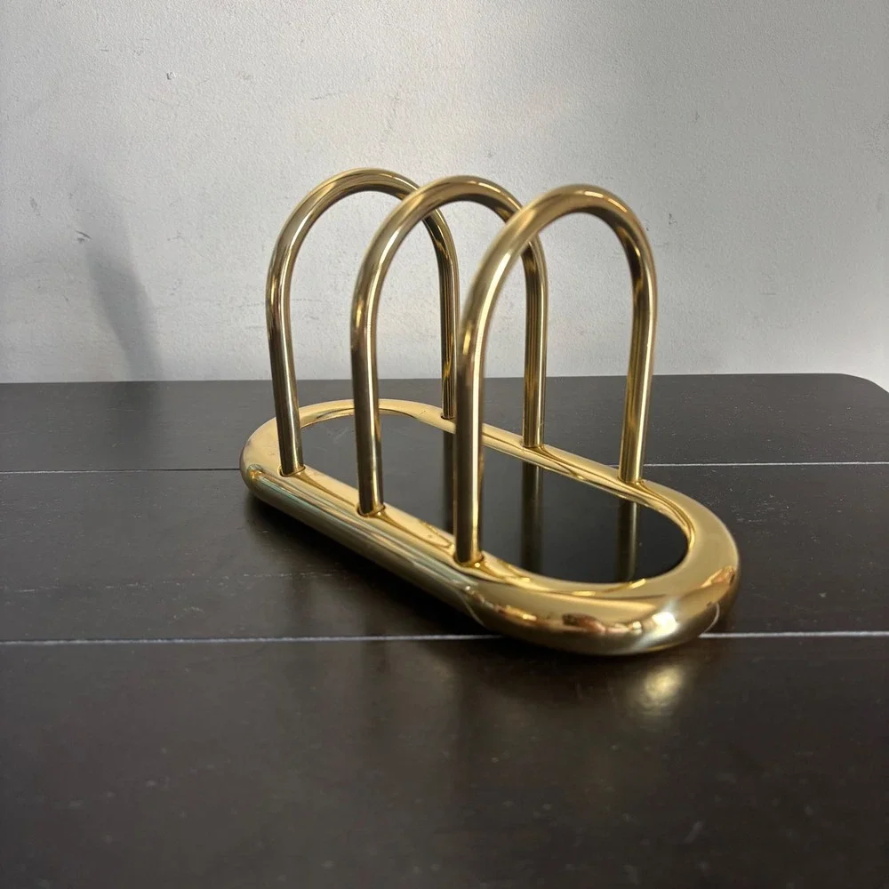 Vintage Brass and Black Lacquer Letter Holder | Weighted Desk Mail Organizer